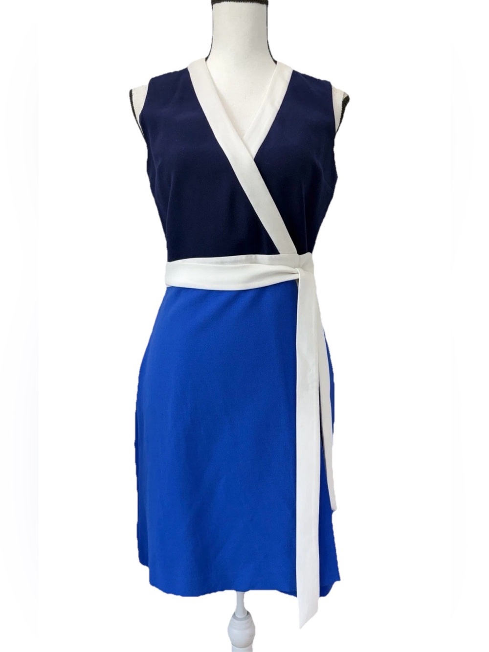 Diane Von Furstenberg DVF Gracie Wrap Dress Sz 6 Blue White V-neck Color Block